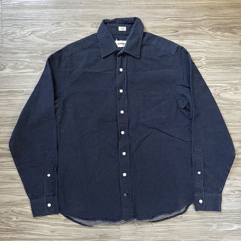 Taylor Stitch Navy Blue Micro Polka Dot Dobby Button Down Shirt Mens 38 Small